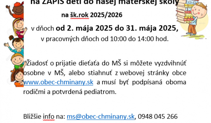 Aktuality / Pozvánka na zápis detí do našej materskej školy na školský rok 2025/2026 - foto
