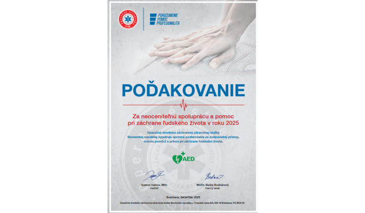Fotka pre článok Naša obec dostla poďakovanie za neoceniteľnú spoluprácu a pomoc pri záchrane ľudského života v roku 2025 s použitím defibrilátora